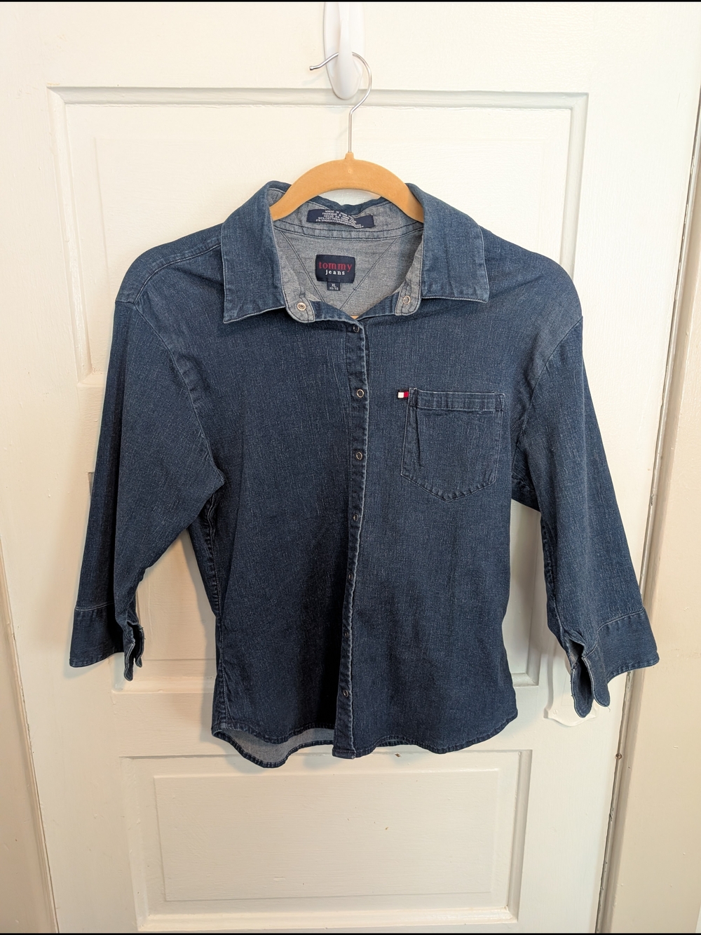 Y2K Vintage Tommy Hilfiger Jeans Boy's Dark Blue Denim Button-Up Shirt